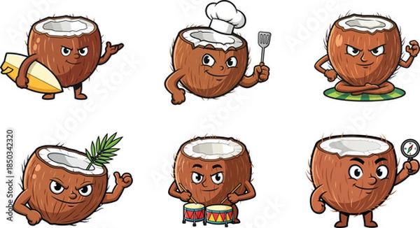 Obraz coconut mascot character collection flat food vector