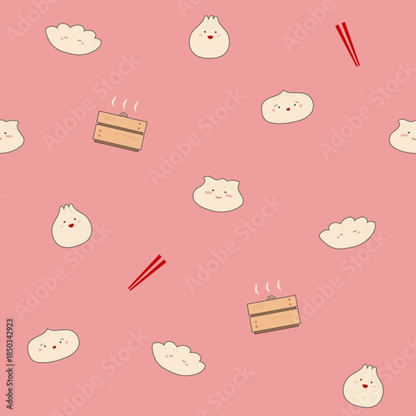 Obraz Cute dumpling  dim sum seamless pattern