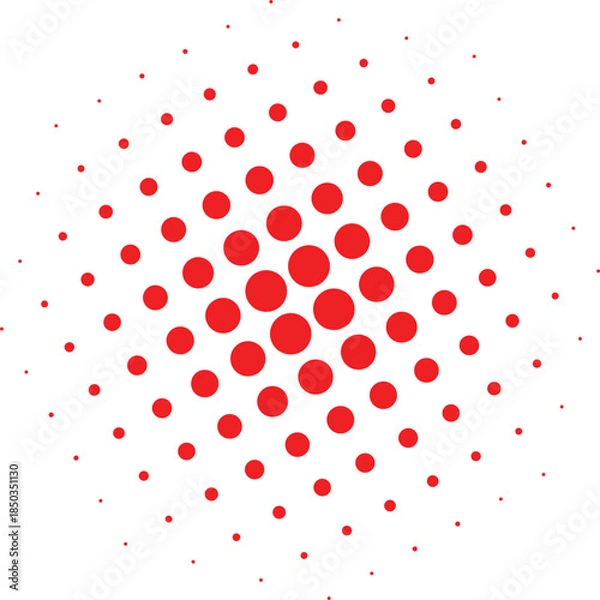 Obraz Minimalist red halftone dot pattern radiating outwards from a central point creating abstract visual texture