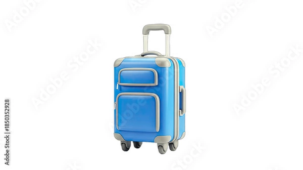 Obraz Blue Suitcase on Wheels Isolated on White Background