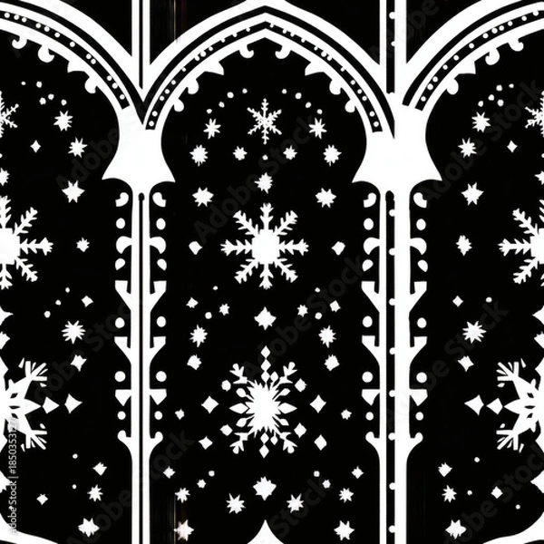 Obraz Abstract geometric holiday arch with snowflake border Repeating Pattern Tile Repeating Pattern Tile