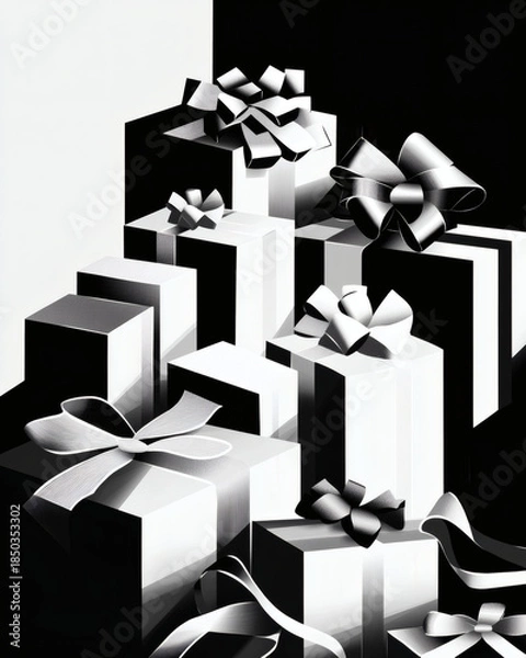 Obraz Geometric holiday gift composition with ribbons