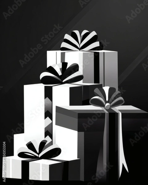 Obraz Geometric holiday gift composition with ribbons