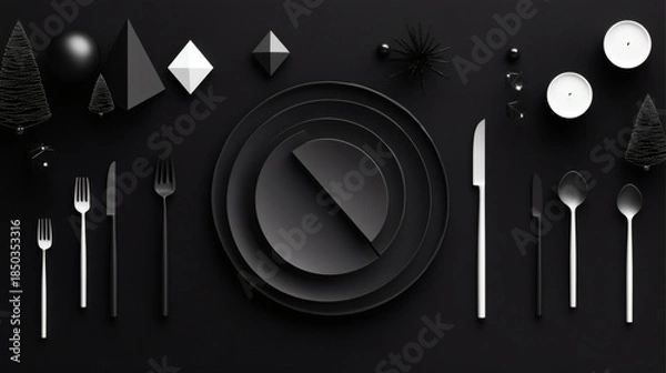Obraz Minimalist holiday tablescape with geometric elements