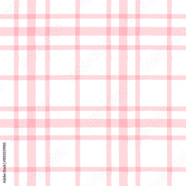 Obraz Gingham seamless pattern. Watercolor pink plaid print, vector checkered textile