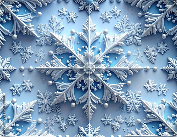 Fototapeta Snowflake seamless pattern with delicate symmetrical details