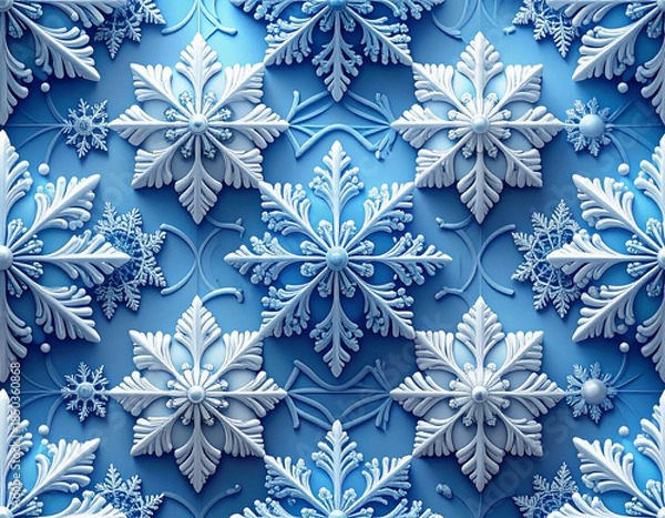 Fototapeta Snowflake seamless pattern with delicate symmetrical details