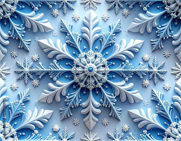 Fototapeta Snowflake seamless pattern with delicate symmetrical details
