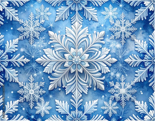 Fototapeta Snowflake seamless pattern with delicate symmetrical details