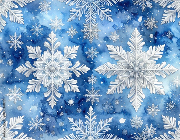 Fototapeta Snowflake seamless pattern with delicate symmetrical details
