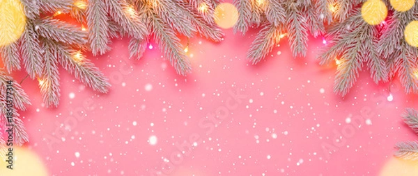 Obraz pink christmas background with snowflakes