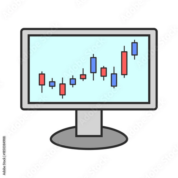 Obraz ネット証券、株価、投資、資産運用、NISA、ローソク足のグラフ、チャートのセット（パソコン、モニター）
