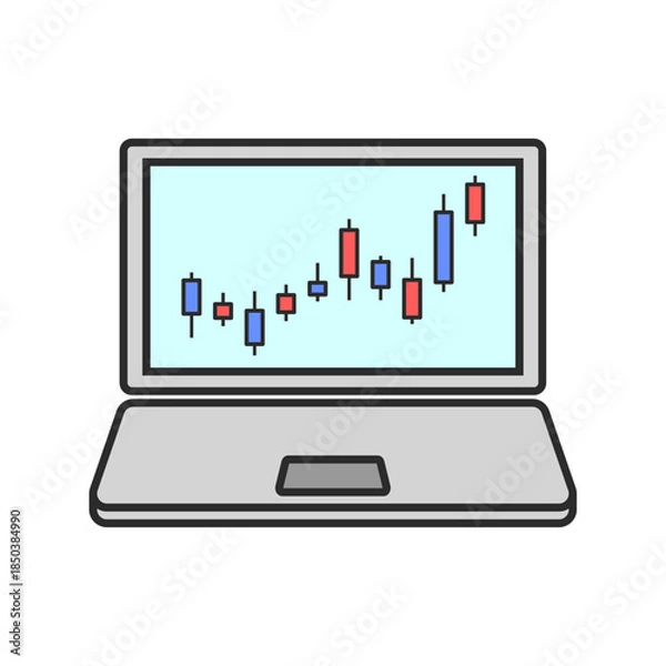 Obraz ネット証券、株価、投資、資産運用、NISA、ローソク足のグラフ、チャートのセット（パソコン）