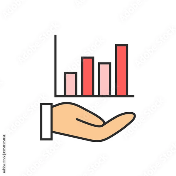 Obraz グラフ、売上、販売数、資産運用、利益、成績、業績、手のひら