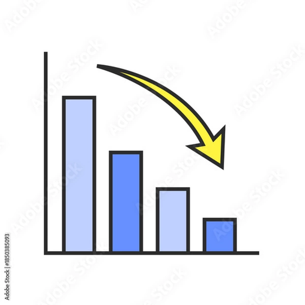 Obraz グラフ、売上、販売数、資産運用、利益、成績、業績、下降、減少