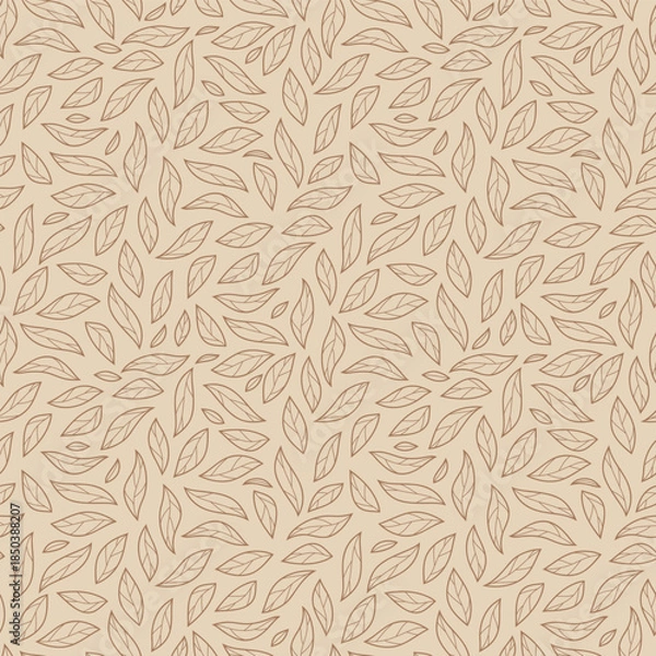 Obraz elegant line art brown leaf seamless pattern background