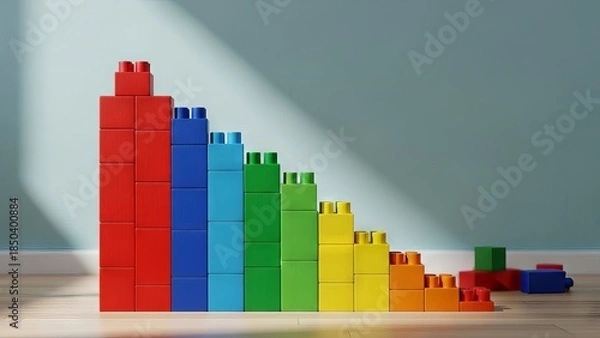 Fototapeta Colorful Building Blocks Arranged in a Decreasing Bar Graph Pattern