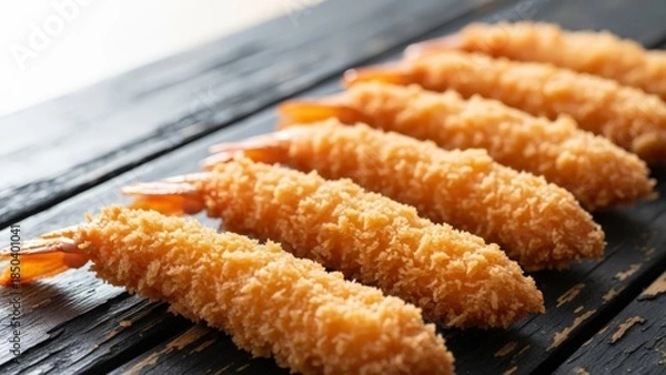 Fototapeta Crispy Panko Breaded Fried Shrimp Appetizer