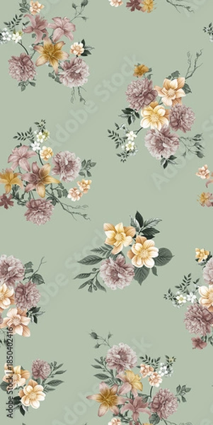 Obraz Seamless Elegant Vintage Floral Pattern Sage Green Background
