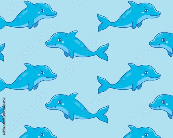 Obraz Cute cartoon dolphin. Sea pattern. Isolated background. Vector illustration