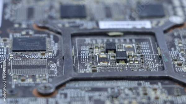 Obraz Microcircuit close-up. Part of an old video card