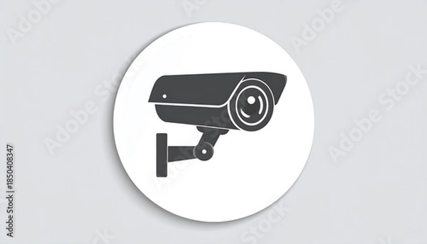 Obraz Gray security camera mounted on a white circle against a gray background