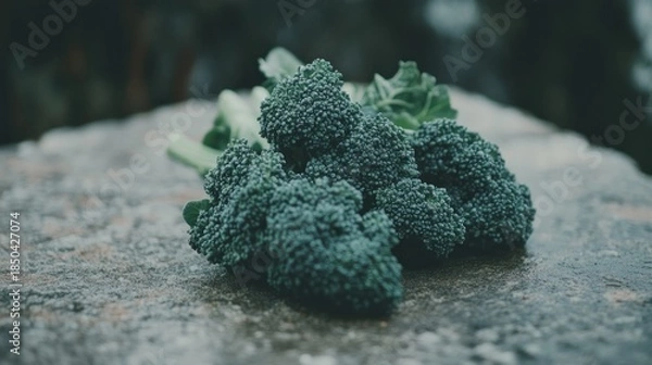 Obraz Fresh broccoli florets on a stone surface.