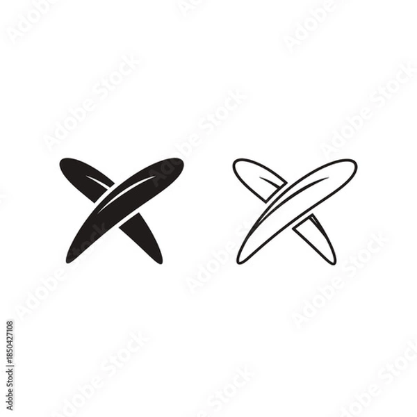 Obraz Two stylized X symbols one solid black and one outline on white Keywords: x symbol, cross, mark, cancel, close, delete, wrong
