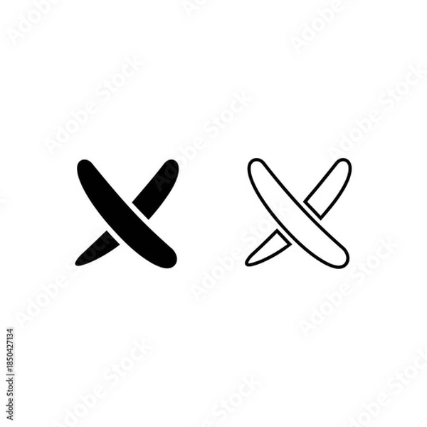 Obraz Two X marks, one solid black and one outline, on white background Keywords: X mark, cross, cancel, delete, wrong, error