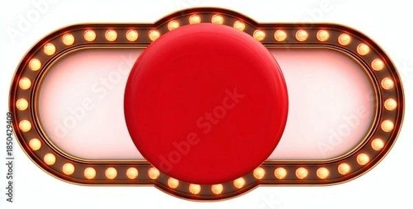Obraz Bright Red Round Button with Vintage Light Frame on White Background