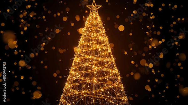 Obraz Elegant Golden Christmas Tree on Dark Background