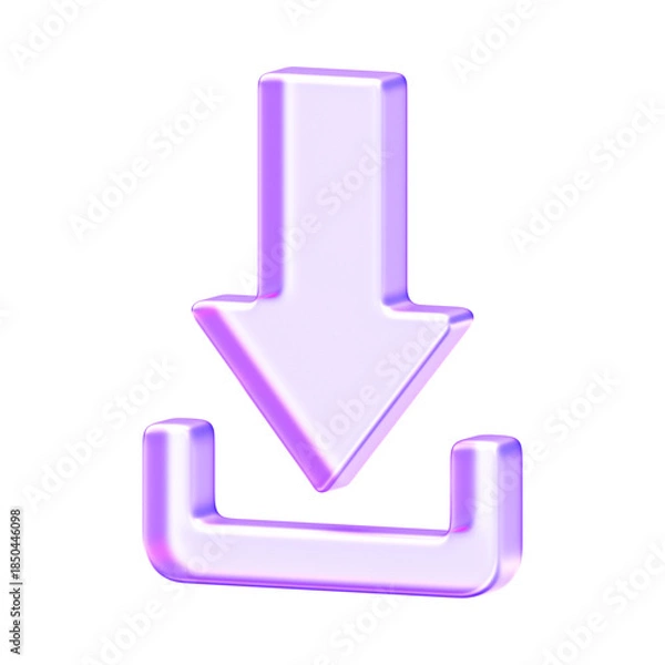 Obraz Translucent download arrow icon with rounded glassmorphism appearance and subtle gradient lighting. Suitable for file saving, data access, and modern UI interfaces