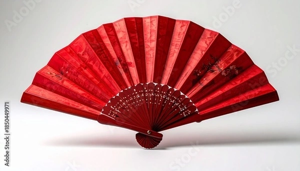Obraz red oriental hand fan on white background