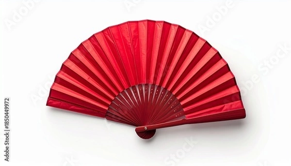 Obraz red folding hand fan isolated on white