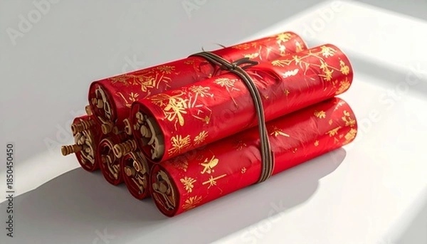 Obraz Red Scrolls with Golden Chinese Patterns Tied Together