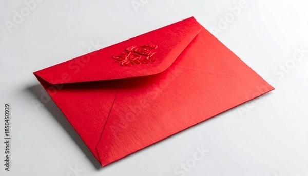 Obraz Red Envelope with Seal on White Background