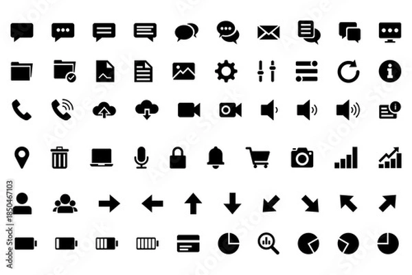 Fototapeta Essential UI Icon Set – Communication, Navigation, Media, Arrow, System Icons