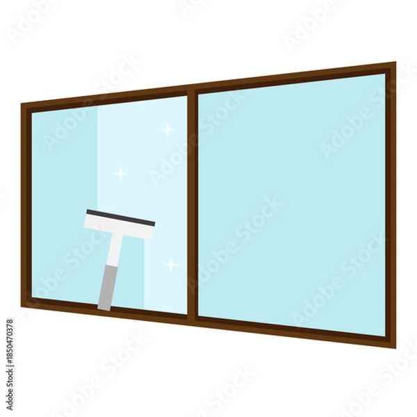 Obraz スクレーパーで窓拭きをしているシンプルなイラスト素材