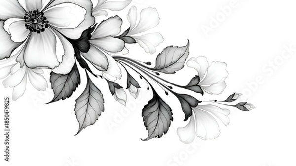 Obraz Abstract black ink forming delicate, intricate patterns on a white background