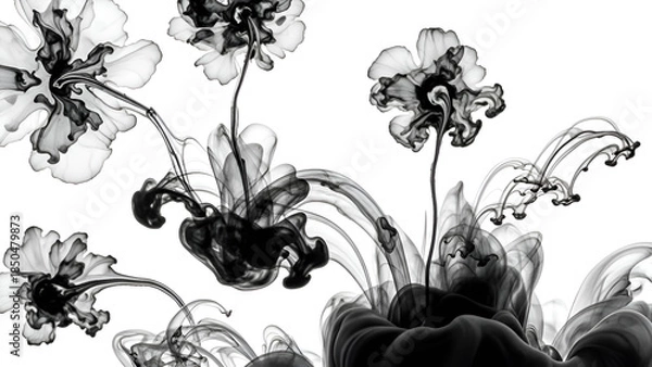 Obraz Abstract black ink forming delicate patterns on a white background