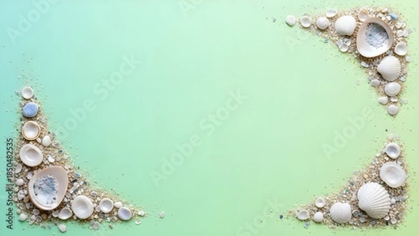 Fototapeta Ocean-Inspired Border with Seashells