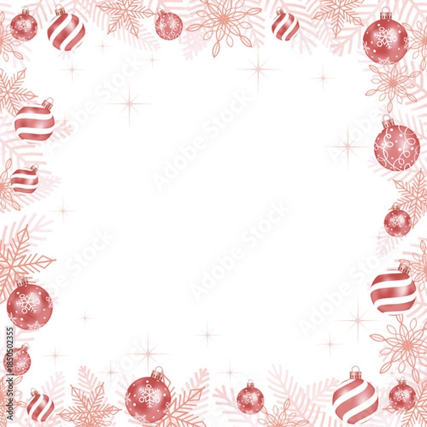 Fototapeta Elegant Square Frame Illustration With Christmas Balls And Snowflakes Isolated On A White Background. 