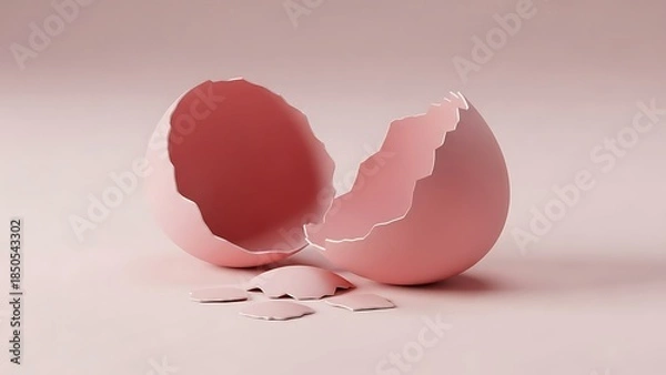 Obraz Broken Eggshell Background Pink Copy Space Easter Spring Birth Concept Idea