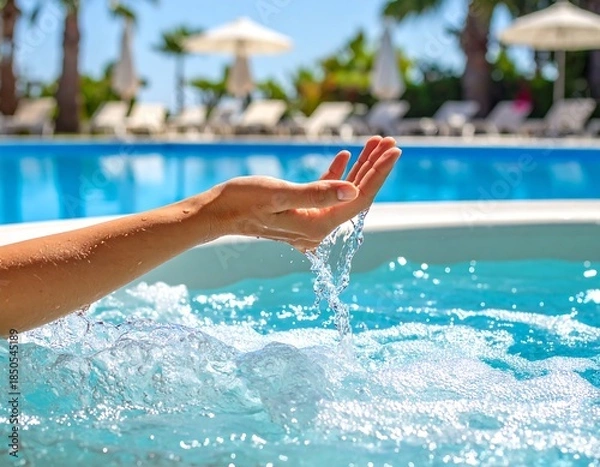 Obraz Hand gently interacts with bubbling pool water