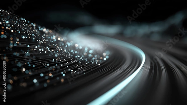 Obraz Abstract Technology Data Flow Particle Light Background, for UI Data Visualization and Futuristic Theme Design