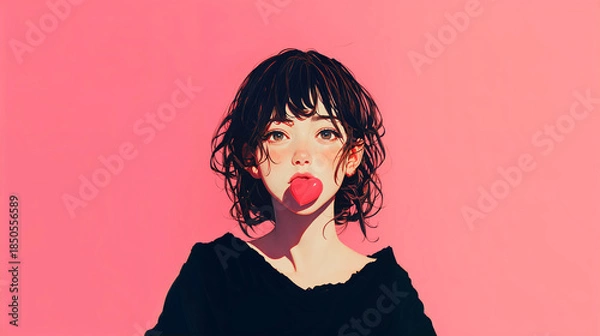 Obraz ハートのチョコレートを持つ若い女性