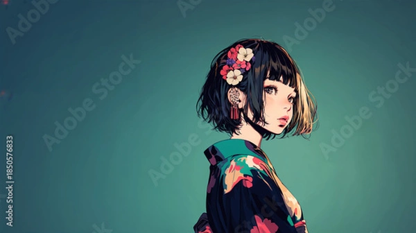 Obraz 着物を着た若い女性