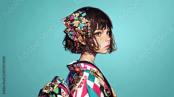 Obraz 着物を着た若い女性