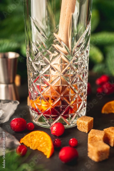 Obraz Making cocktail. Christmas mojito. Selective focus.