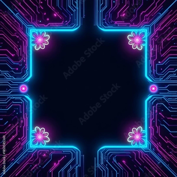 Obraz Neon Flower Tech Frame